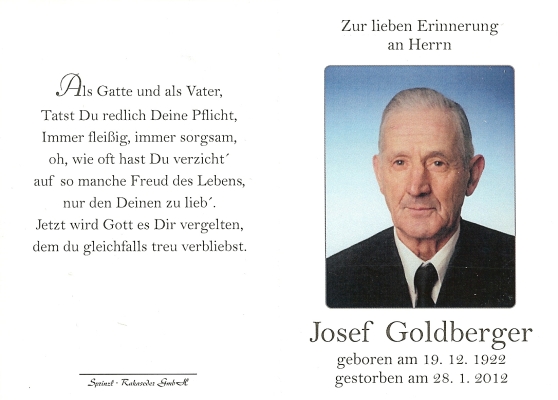 Totenbild des Herrn Goldberger Josef