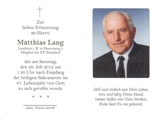 Totenbild des Herrn Lang Matthias
