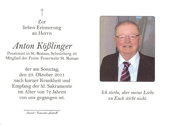 Todenbild vom Herrn Kößlinger Anton