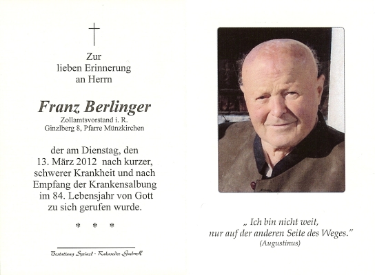 Totenbild des Herrn Berlinger Franz