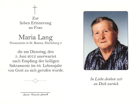 Totenebild von Frau Lang Maria